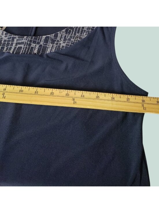 R&M Richards Sleeveless Dress W Metallic Embelishment Neckline Navy Blue Size 10 - Picture 7 of 13